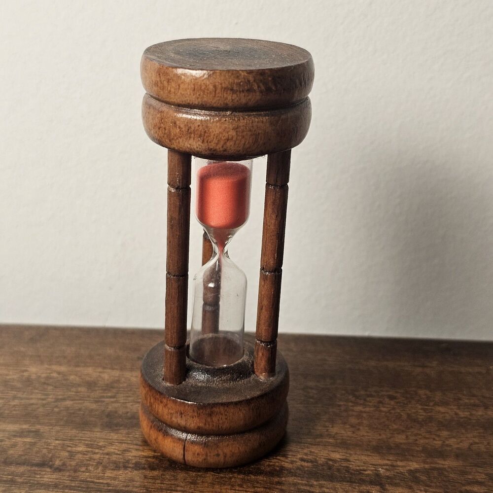 Vintage Wooden 3-Minute 30-Second Hourglass Egg Timer Hot Pink Sand